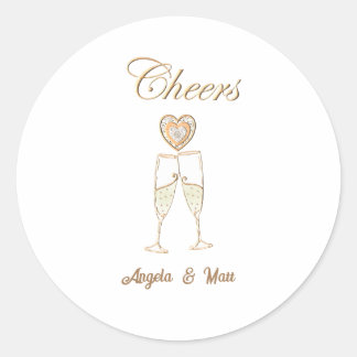 Personalized Champagne Glasses and Hearts Classic Round Sticker