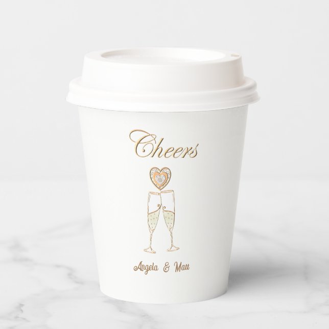 Personalized Champagne Glasses and Hearts Paper Cups (Front)