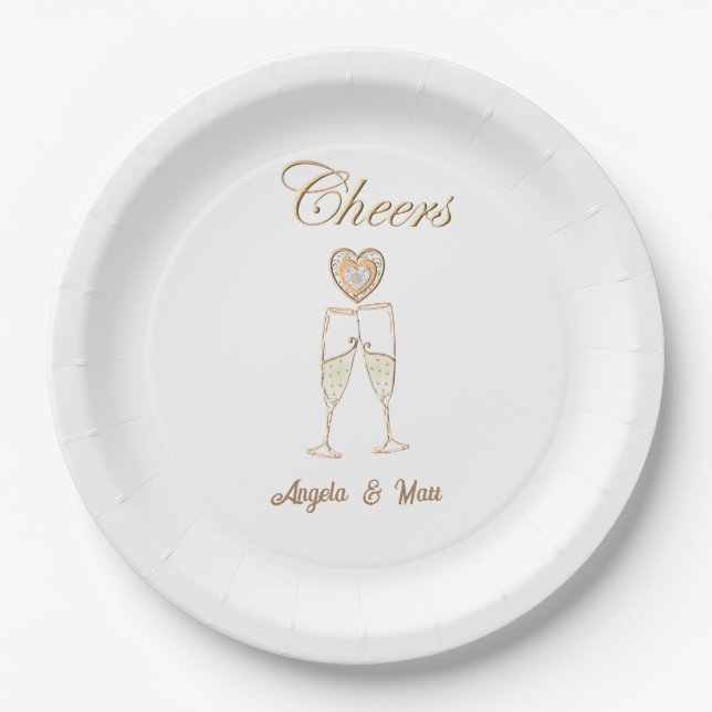 Personalized Champagne Glasses and Hearts  Paper Plates (Front)