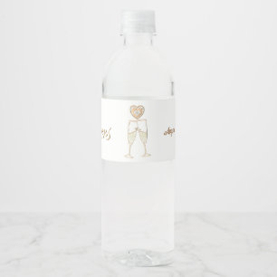 Personalized Champagne Glasses and Hearts Water Bottle Label