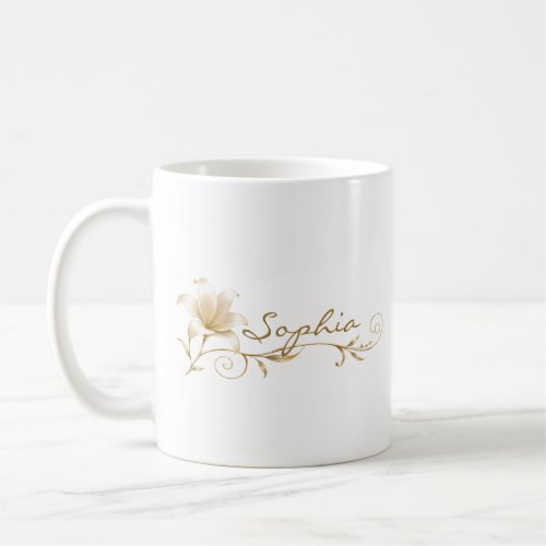 Personalized Champagne Gold Lily Name Mug