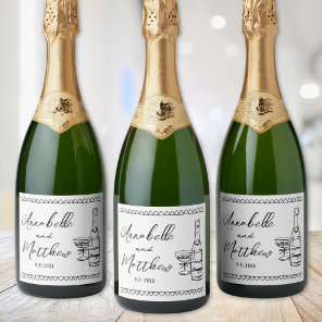 Personalized Champagne Hand Drawn Wedding Sparkling Wine Label