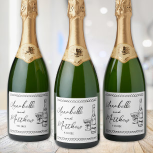 Personalized Champagne Hand Drawn Wedding Sparkling Wine Label