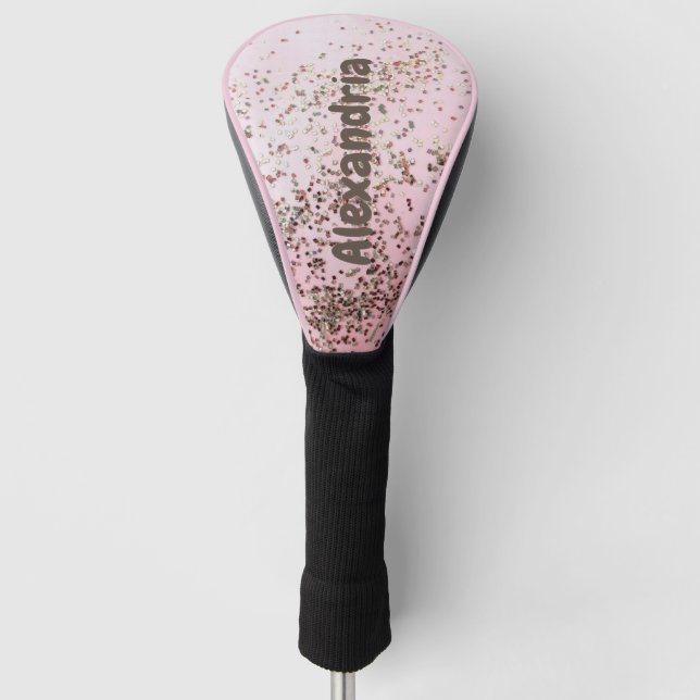 Personalized Champagne Pink Confetti     Golf Head Cover (Front)