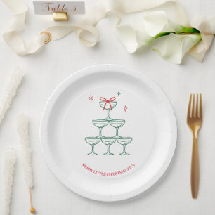 Personalized Champagne Retro Christmas Cocktail Paper Plates