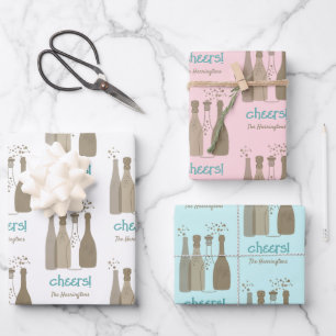 Personalized Champagne White Pink Aqua Retro Cool Wrapping Paper Sheets