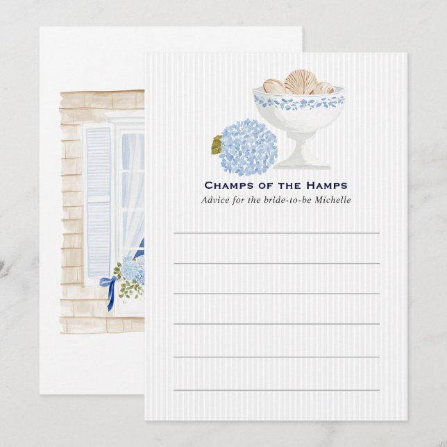 Personalized Champs of the Hamps Bachelorette Advice Card (Front/Back)