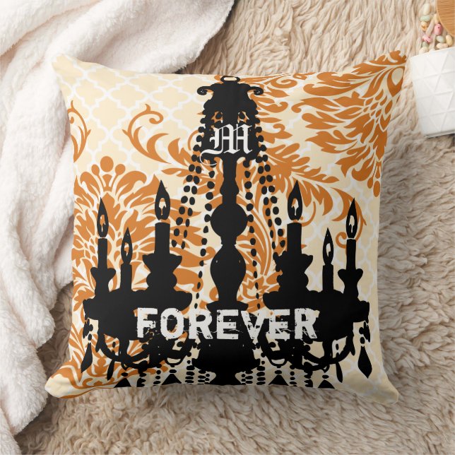 Personalized Chandelier Monogram with Wedding Date Throw Pillow (Blanket)