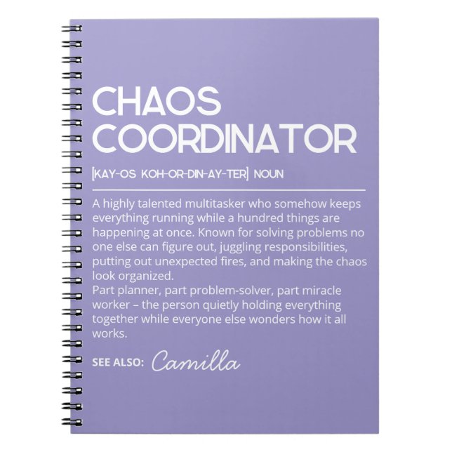 Personalized Chaos Coordinator Notebook, Funny Def Notebook (Front)