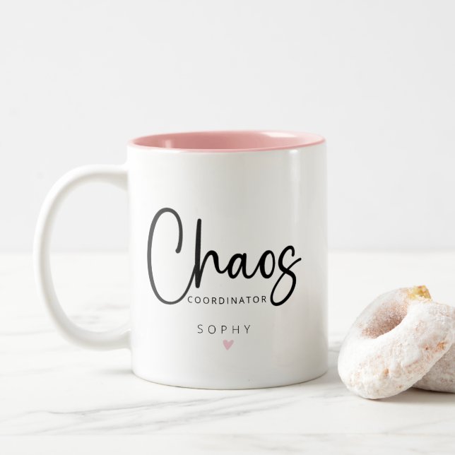 Personalized Chaos Coordinator Two-Tone Coffee Mug (With Donut)