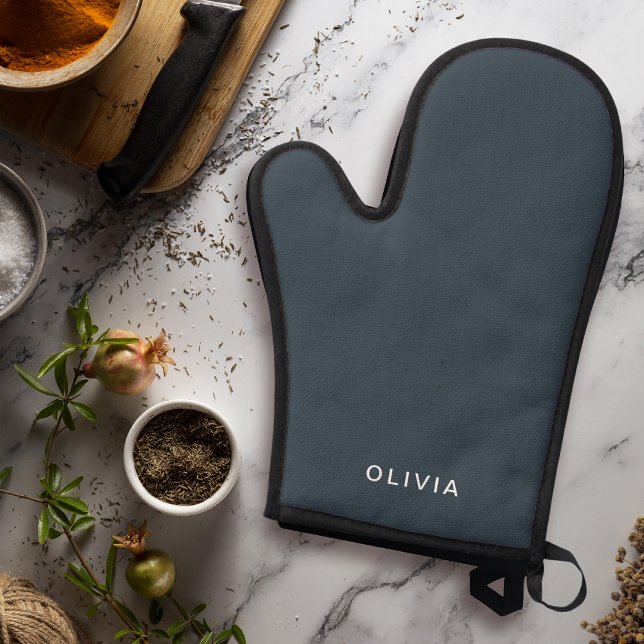 Personalized Charcoal Blue Custom Oven Mitt & Pot Holder Set (Creator Uploaded)