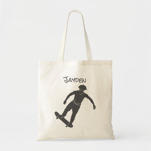 Personalized Charcoal Gray Skateboarder Graphic Tote Bag
