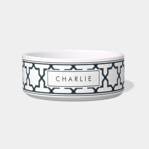 Personalized Charcoal Gray & White Star Pattern Bowl