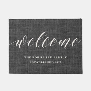Personalized Charcoal Linen Welcome Doormat