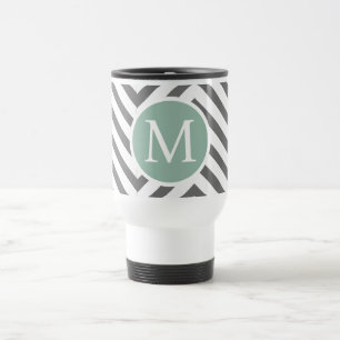 "Personalized Charcoal Mint Chevron Travel Mug" Mug