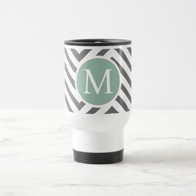 "Personalized Charcoal Mint Chevron Travel Mug" Mug (Center)