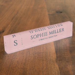 Personalized Charcoal Name Dusty Rose Gift Desk Name Plate