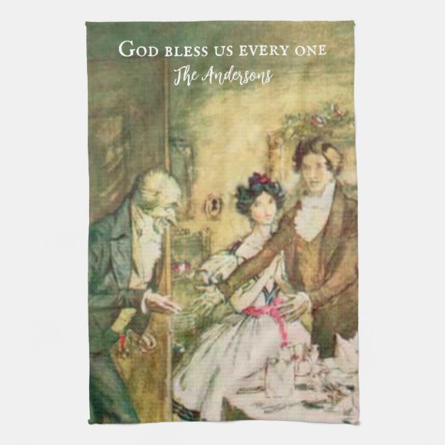 Personalized Charles Dickens Scrooge Victorian Kitchen Towel (Vertical)