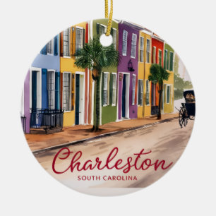 Personalized Charleston South Carolina Wedding  Ceramic Ornament