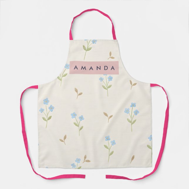 Personalized Charming Blue Wildflower Print  Apron (Front)