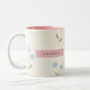 Personalized Charming Blue Wildflower Print Two-Tone Coffee Mug