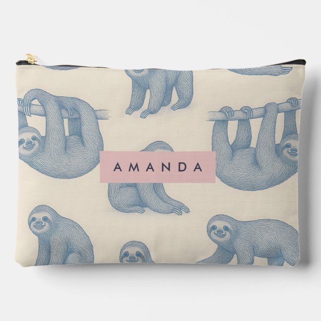 Personalized Charming Elegant Blue Sloth Pattern Accessory Pouch (Front)