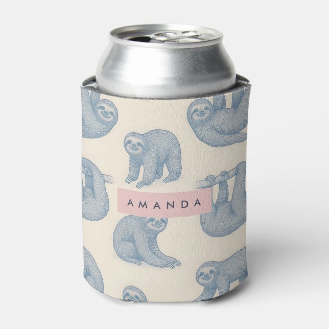 Personalized Charming Elegant Blue Sloth Pattern Can Cooler (Can Front)