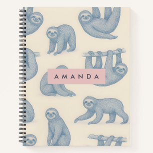 Personalized Charming Elegant Blue Sloth Pattern Notebook