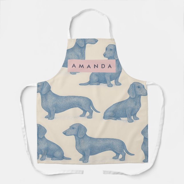 Personalized Charming Elegant Dachshund Pattern Apron (Front)