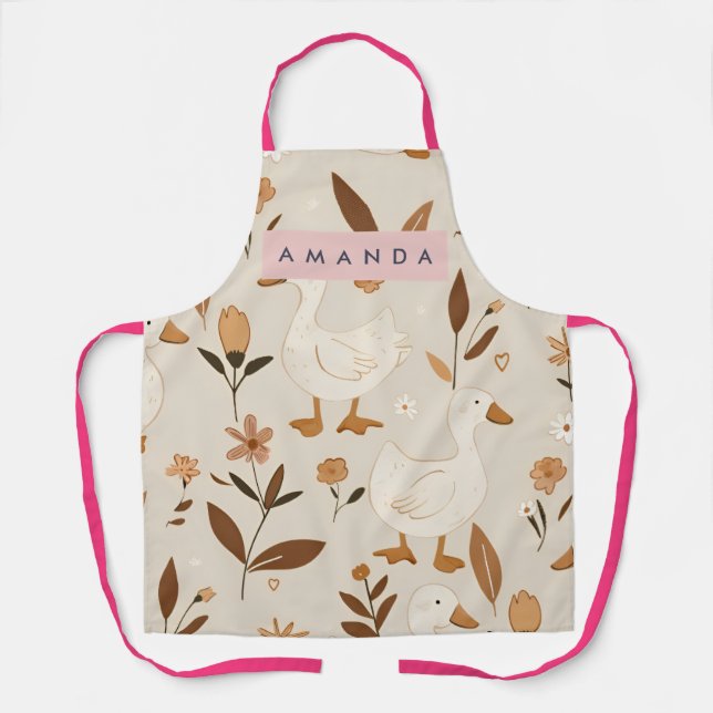 Personalized Charming Farmhouse Ducks Pattern Apron (Front)