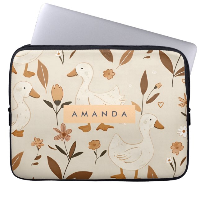 Personalized Charming Farmhouse Ducks Pattern Laptop Sleeve (Front)