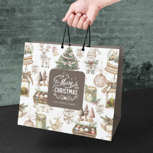 Personalized Charming Winter Scene Large Gift Bag