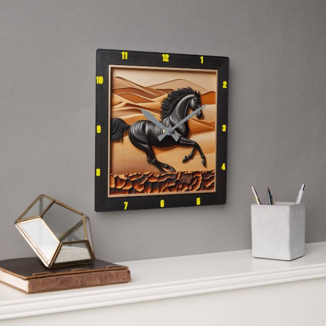  Personalized Charred Wood Arabian Luxury  Square Wall Clock (Office)