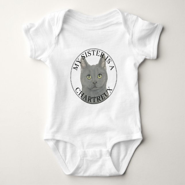 Personalized Chartreux Cat Big Sister Baby Bodysuit (Front)