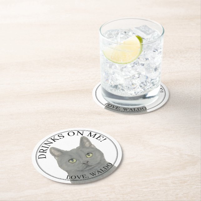 Personalized Chartreux Cat Wedding Round Paper Coaster (Insitu)