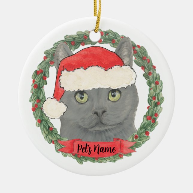 Personalized Chartreux Chartreuse Cat Ceramic Ornament (Front)