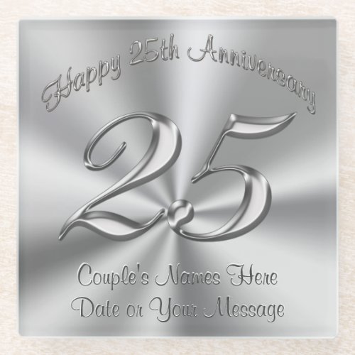 Personalized Cheap 25th Wedding Aniversary Gifts v Glass Coaster