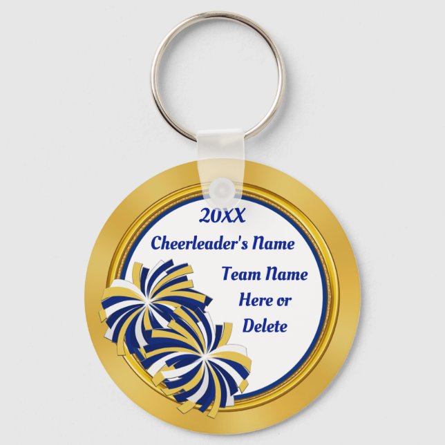 Personalized Cheap Cheerleader Gifts, Blue, Gold Keychain (Front)
