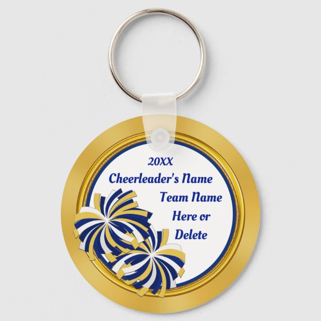 Personalized Cheap Cheerleader Gifts, Blue, Gold Keychain (Front)