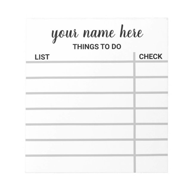 Personalized Check List Notepad (Front)