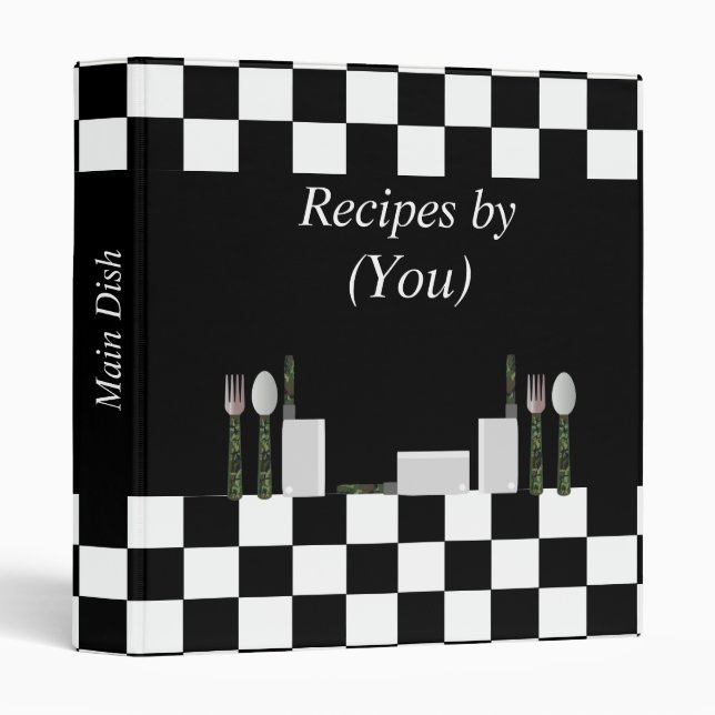 Personalized Checkerboard Black and White Cookbook Binder (Front/Spine)