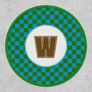 Personalized Checkerboard Earthy Vibe   Green Blue Patch