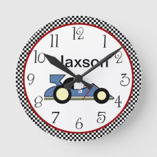 Personalized Checkerboard Race Car #2 Clock