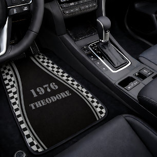 Personalized Checkerboard Retro Stencil Year Name  Car Floor Mat