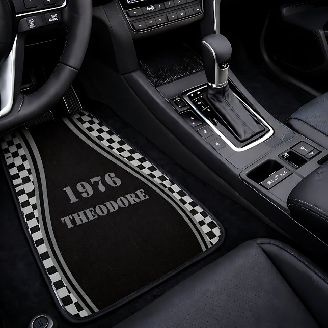 Personalized Checkerboard Retro Stencil Year Name  Car Floor Mat (Personalized Checkerboard Retro Stencil Year Name Car Floor Mat)