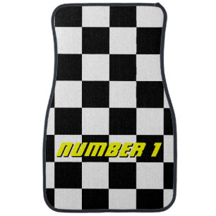 Personalized checkered flag auto racing car mats
