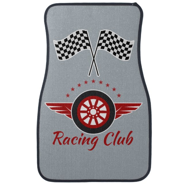 Personalized Checkered Flag Design Racing Car Floor Mat (Front)