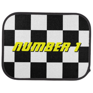 Personalized checkered flag rear racing car mats