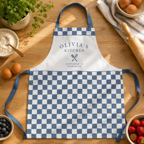 Personalized Checkered Kitchen Custom Name Blue Apron