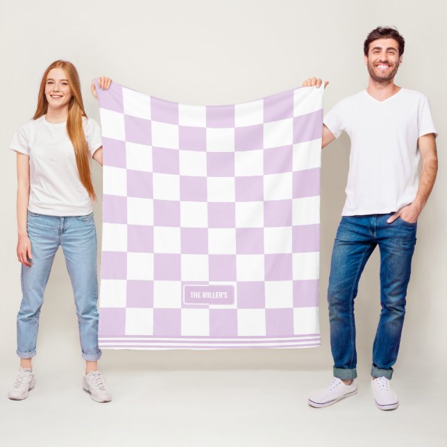 Personalized Checkered Lavender Purple Family Home Fleece Blanket (In Situ)
